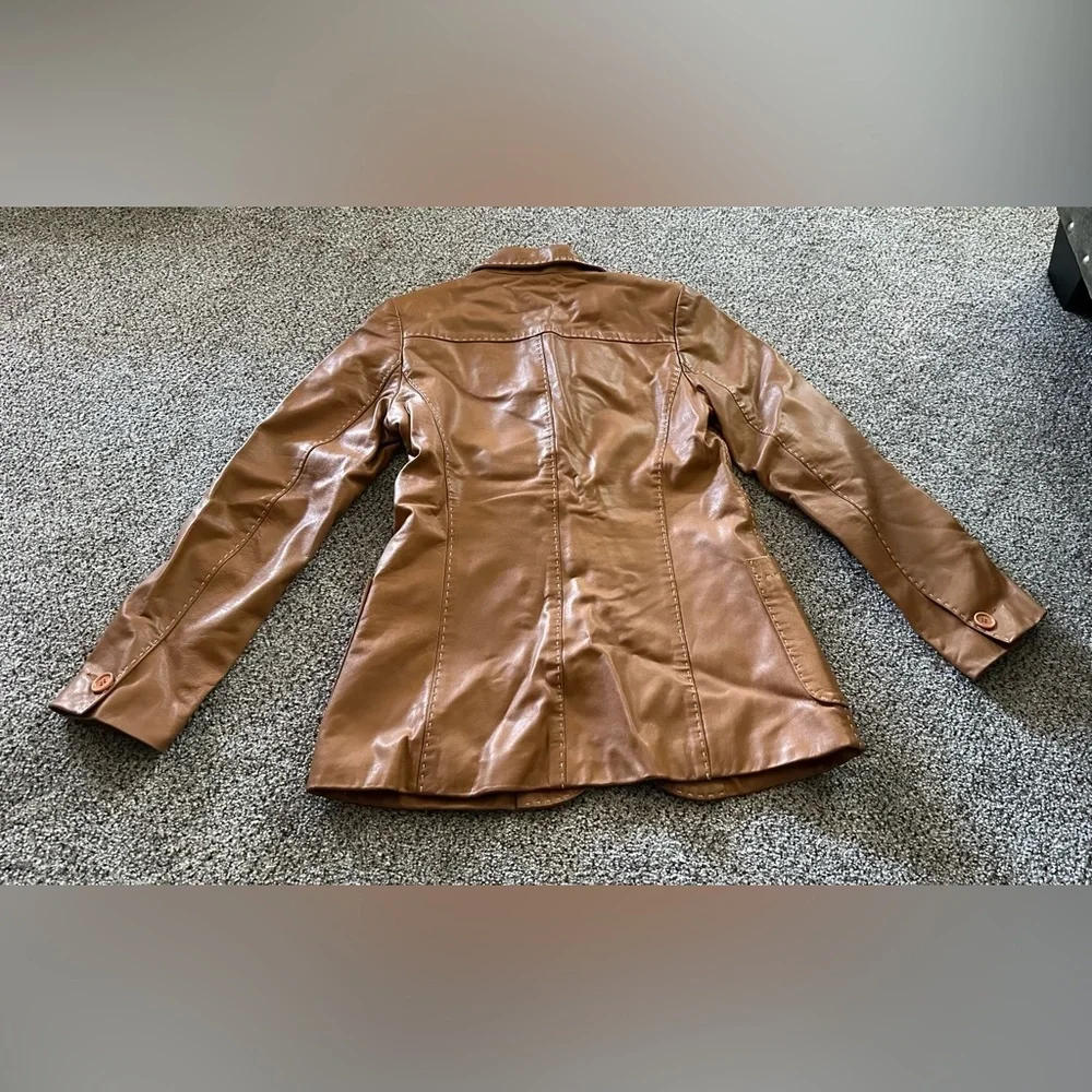 Theory Size M Medium Cognac Caramel Leather Jacket White Stitching R $995